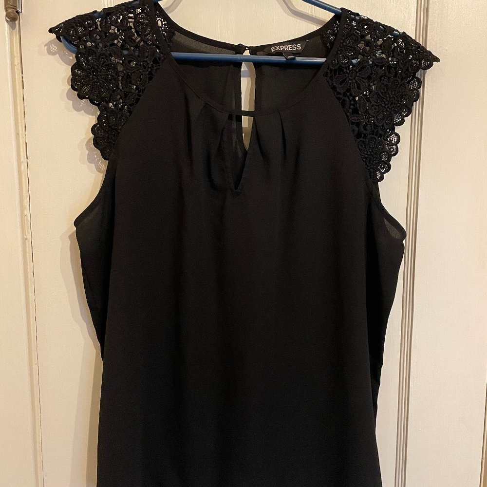 Express Black Crochet Cap Sleeve Blouse